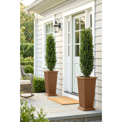 Set of 2 Tall Outdoor Planters, Square Flower Plant Pot – Indoor/Outdoor Taper Planters Ideal for Patio and Entryway