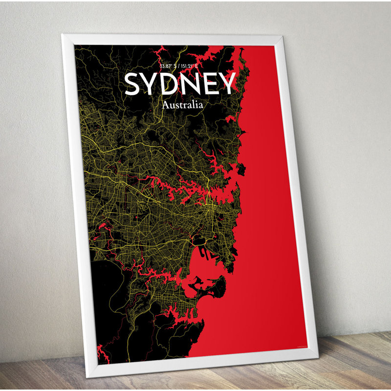 Sydney City Map - No Frame Print, 91.4cm H x 61cm W x 0.13cm D