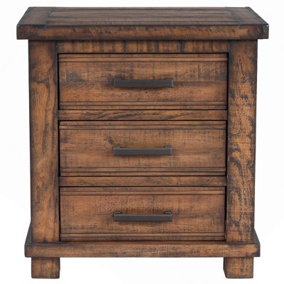 Rustic Three Drawer Reclaimed Solid Wood Farmhouse Nightstand