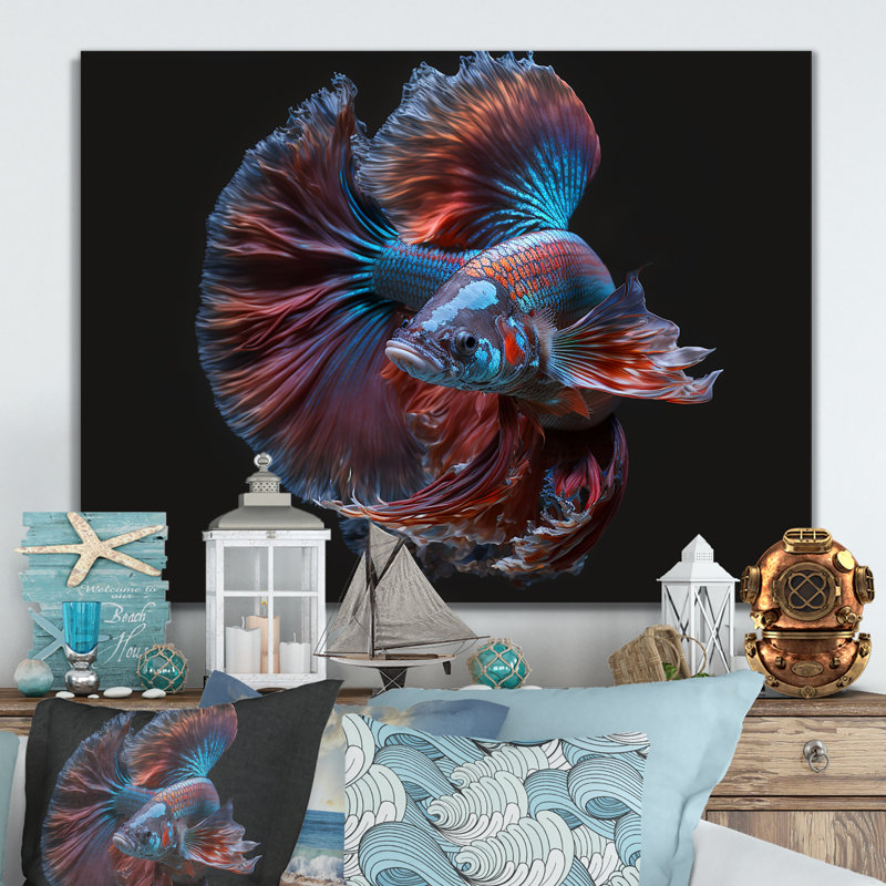 Watett - Magnifique Bettafish dans les tons de bleu et de mauve IV - Imprimé, H 12 po x l 20 po x P 1 po, Toile tendue