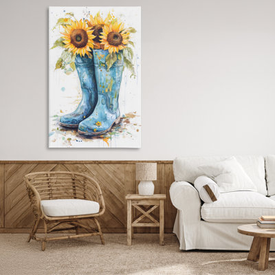 Blue Rain Boots & Sunflowers Canvas, design by Tina LeCour