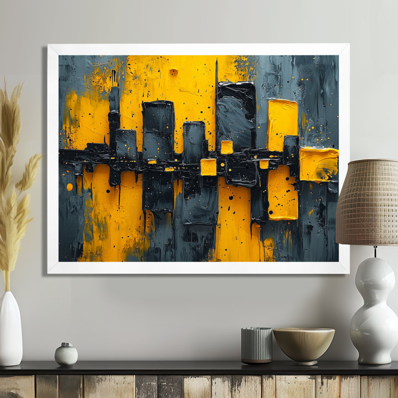«Cityscape Geometric Pulse II» - art mural paysage urbain, Reproduction encadrée d'une seule photo, H 16 po x l 32 po, Blanc