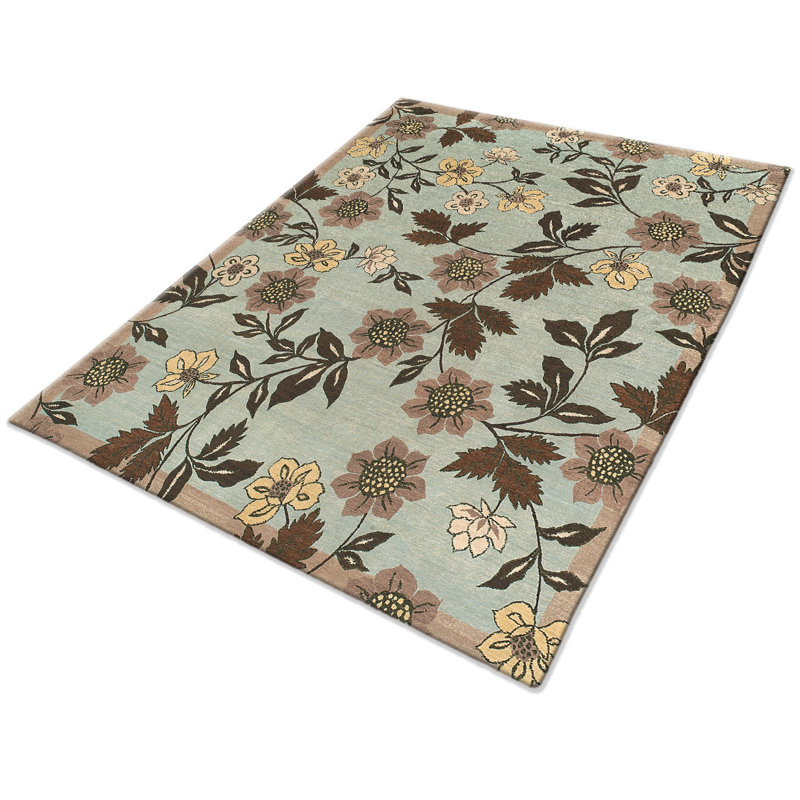 Chelsea Wool Floral Area Rug in Teal/Brown/Yellow, Rectangle 6' x 9'