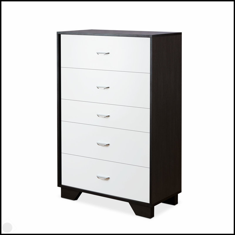 Commode 5 tiroirs Eloy à finition blanche et espresso avec rangement spacieux et fabrication durable pour les chambres modernes