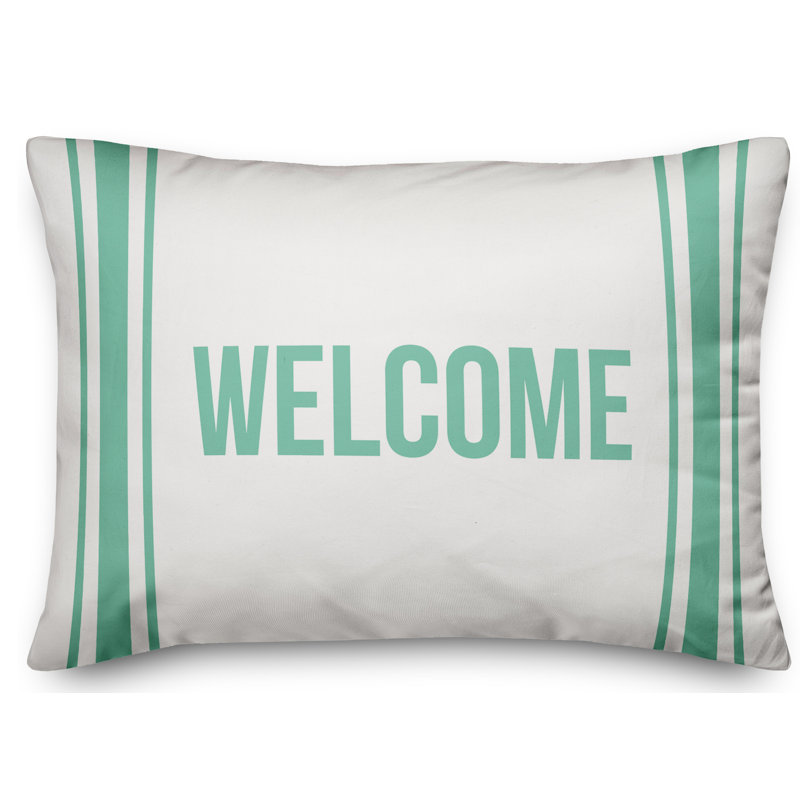  Welcome Farmhouse Stripes Indoor/Outdoor Lumbar Pillow, Mint Green