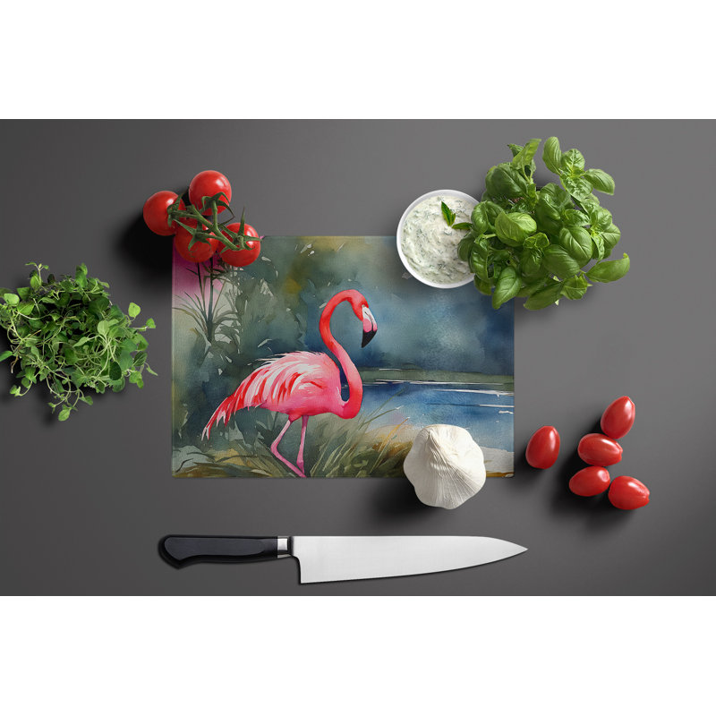 Flamingo Glass Cutting Board Large