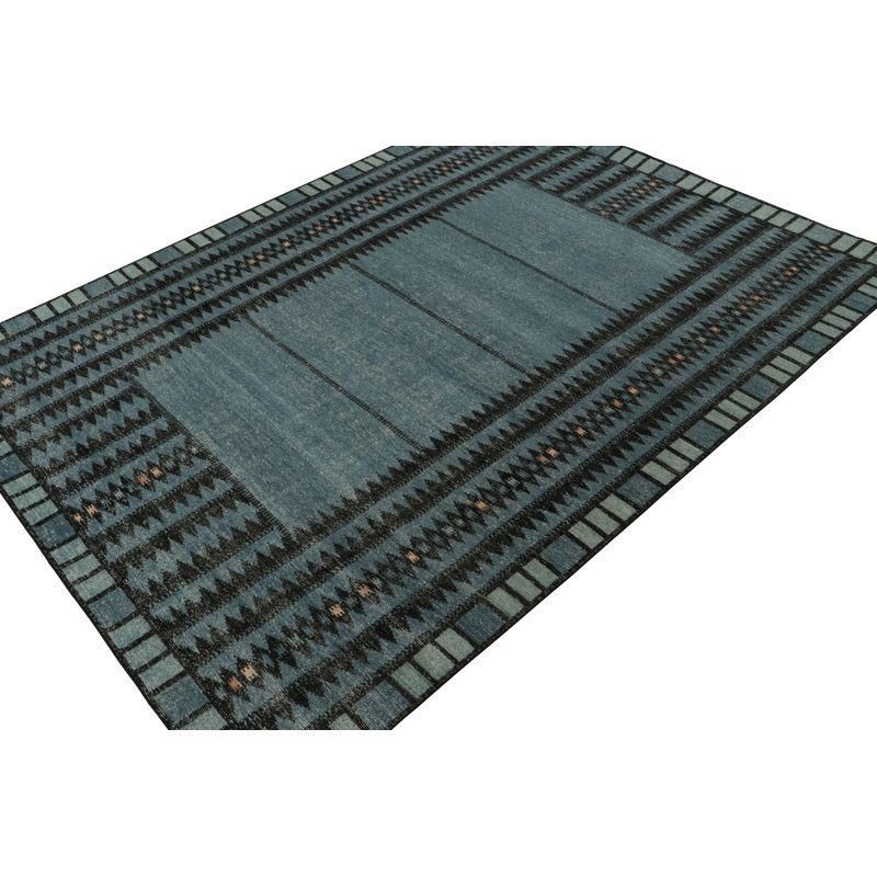 Distressed Homage Hand Knotted Wool Geometric Area Rug, Rectangle 8' x 10'