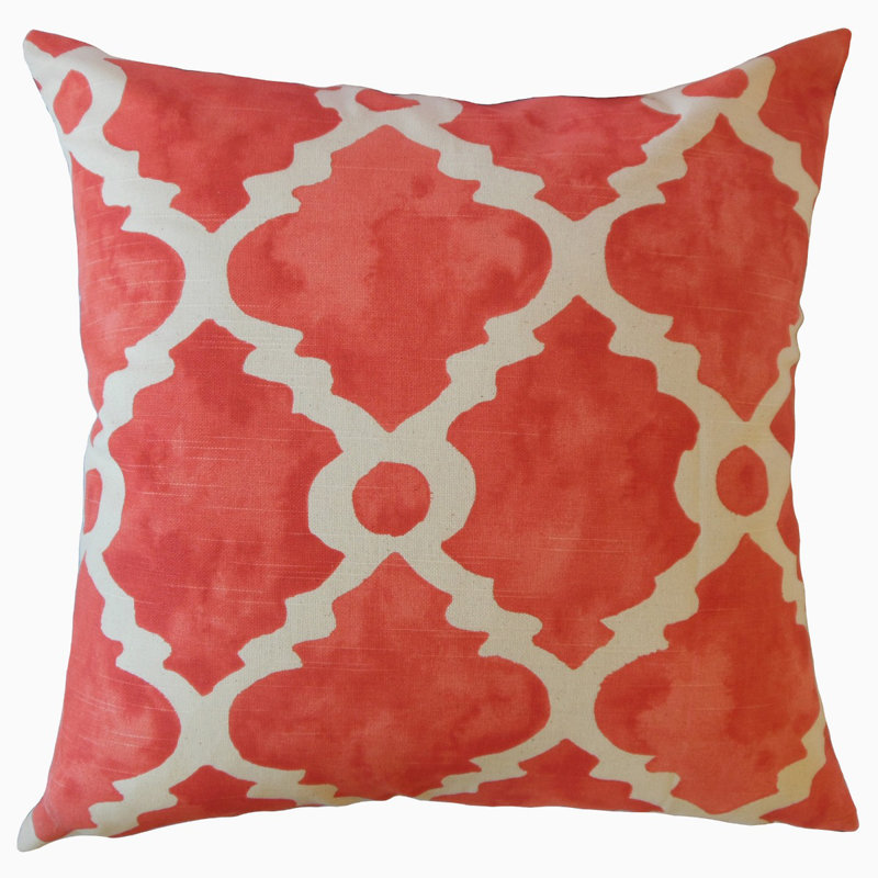 Madrid Cotton Feathers Geometric Pillow, Throw Pillow, 18" x 18", Orange