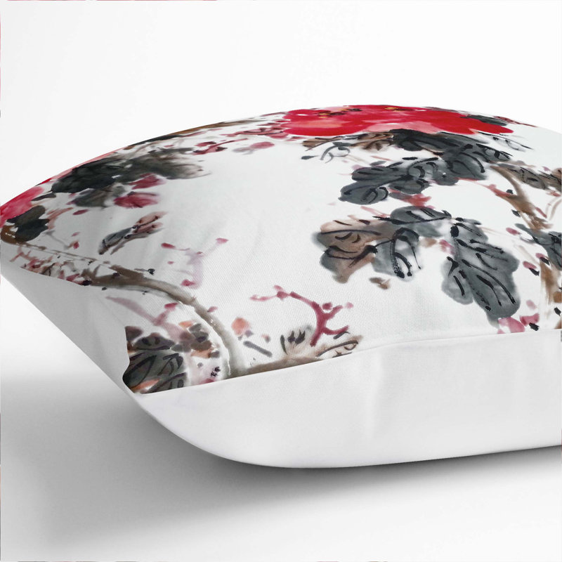 Floral Square Throw Cushion, 40cm H x 40cm W x 15cm D, White