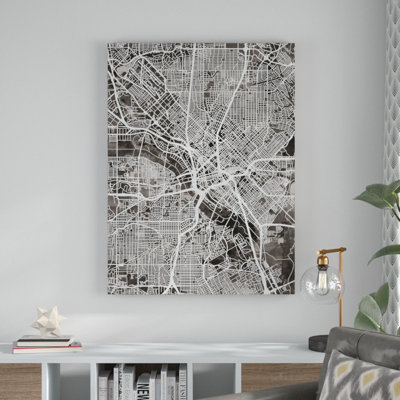 « dallas texas city map black », impression sur toile tendue