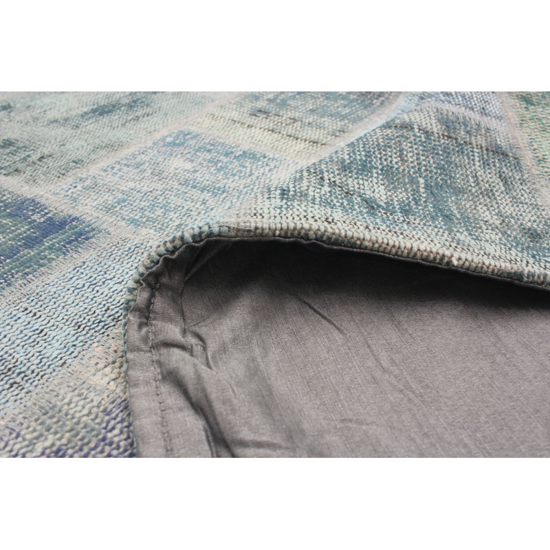 Tapis décoratif bleu clair/gris en laine noué à la main de conception unique 5 pi 6 po x 7 pi 8 po Bonnetta
