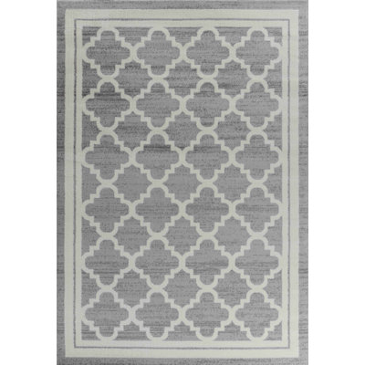 Rug Branch Kaya 4' x 6' (3'11" x 5'7") Grey/Beige Trellis Indoor Area Rug, Traditional, Low Pile, Stain-Resistant Carpet - Living Room, Bedroom, Dining Room, and Kitchen