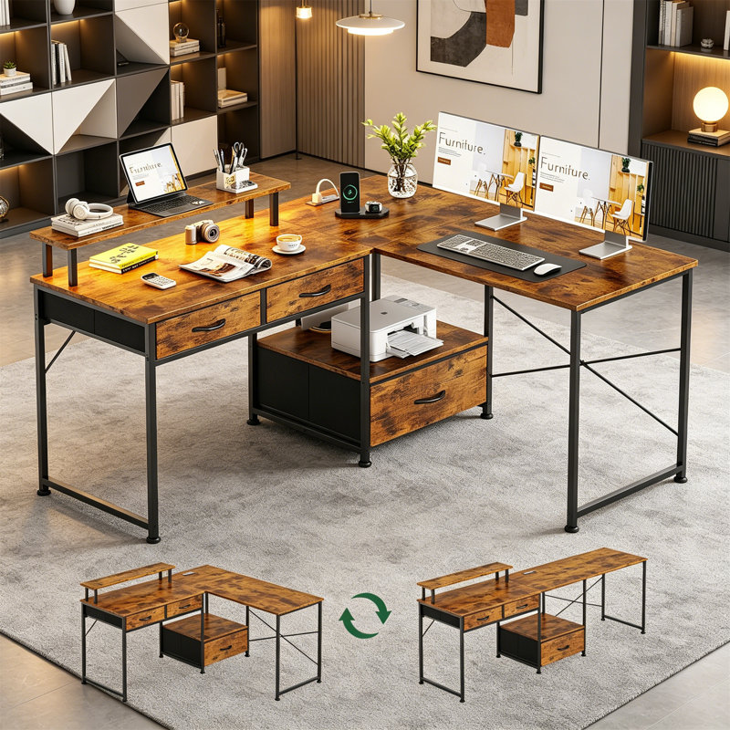 L-Shaped Metal Base Computer Desk