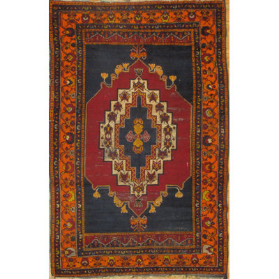 Tapis de noué la rouge/bleu à la main turque oushak design