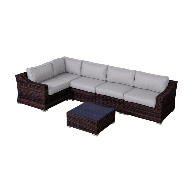 Moyeda Fully Assembled Wicker 4 - Person Seating Group with Cushions, Brown, Olefin Grey