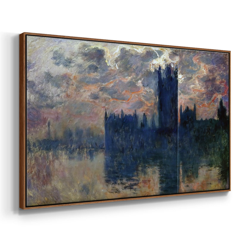 Maisons du Parlement, coucher de soleil (détail), 1900 sur toile, H 25 po x l 17 po x P 2 po, Noyer
