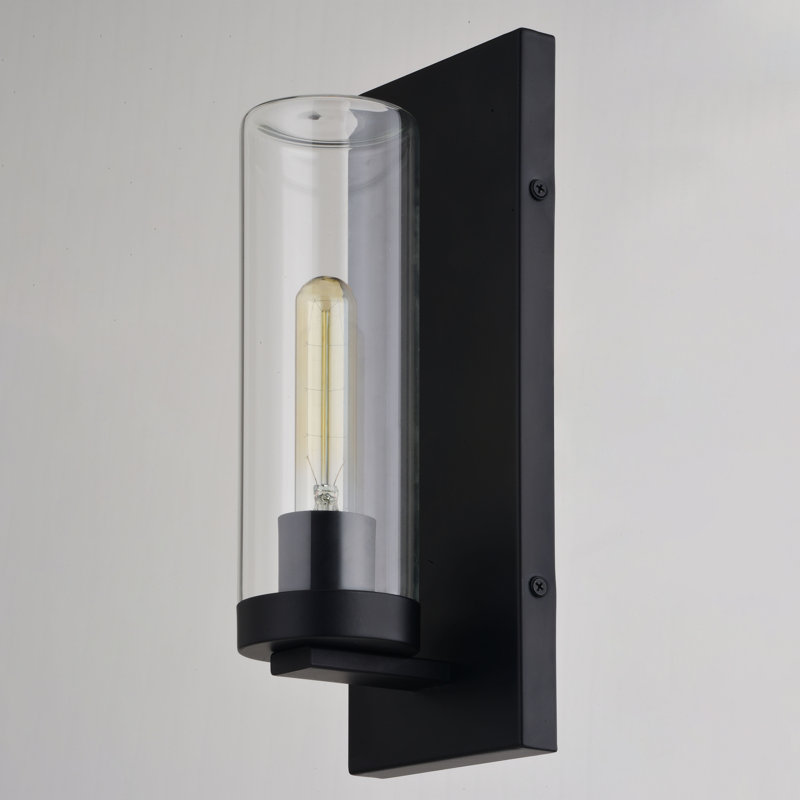 Grantley 12.5 in. H 1-Light Matte Black Transitional Outdoor Wall Sconce made of Durable Steel, Clear Glass Shade, LED Compatible, Use for Exterior Porch Patio Front Door or Garage