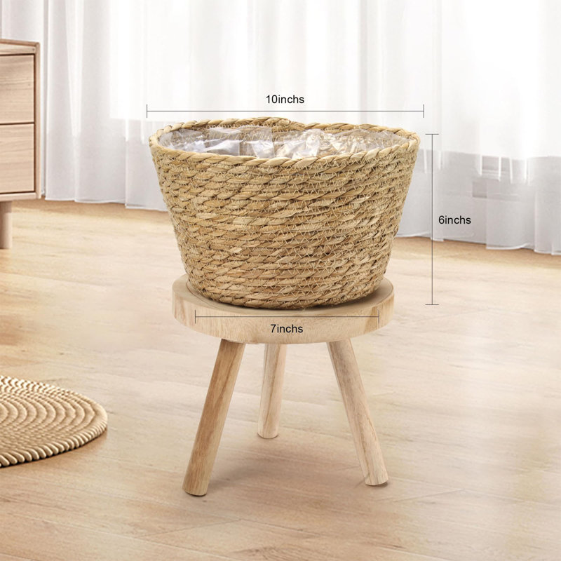 Ensemble de 3 paniers de jardinière tissés en jacinthe d'eau avec doublure en plastique, plante de plancher bohème rustique et paniers de rangement