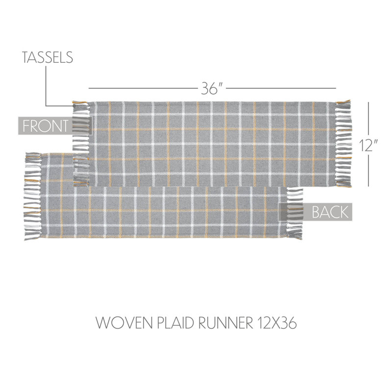 Harvest Blessings Charcoal Gray Plaid Cotton Table Runner 12x36