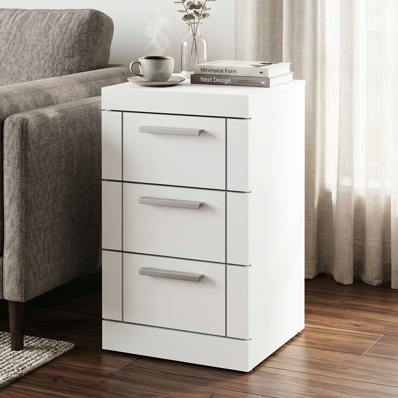 Kimberley 3 Drawer Bedside Table, White