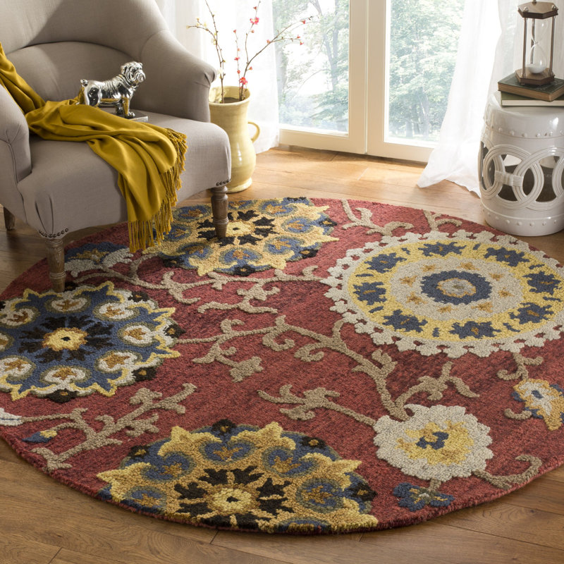 Tapis en laine à motif floral touffeté à la main Ferrera, Rond 6 pi