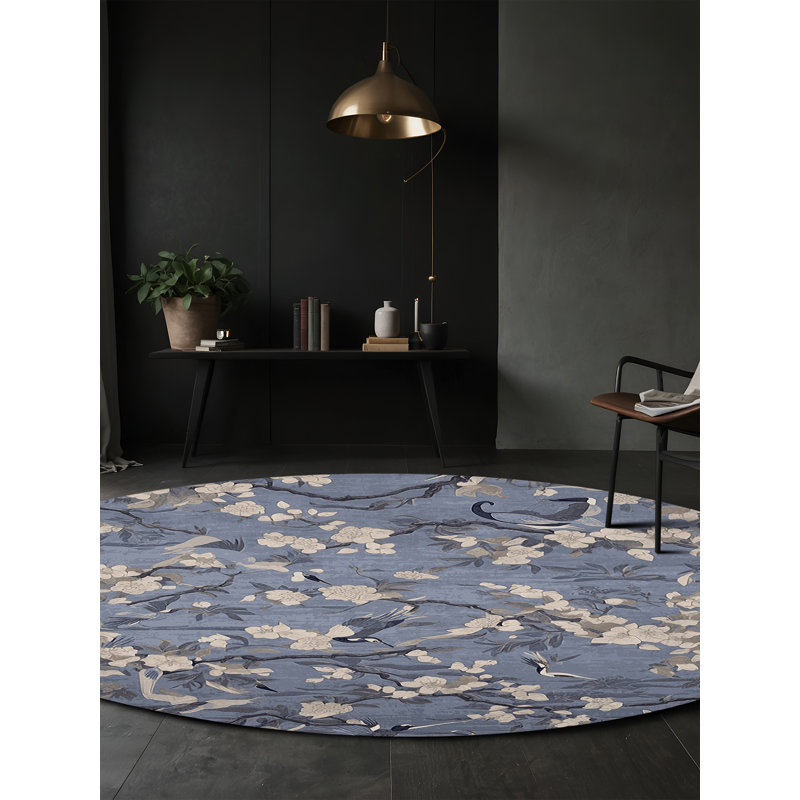 Machine Washable Gray Area Rug, Round 3'