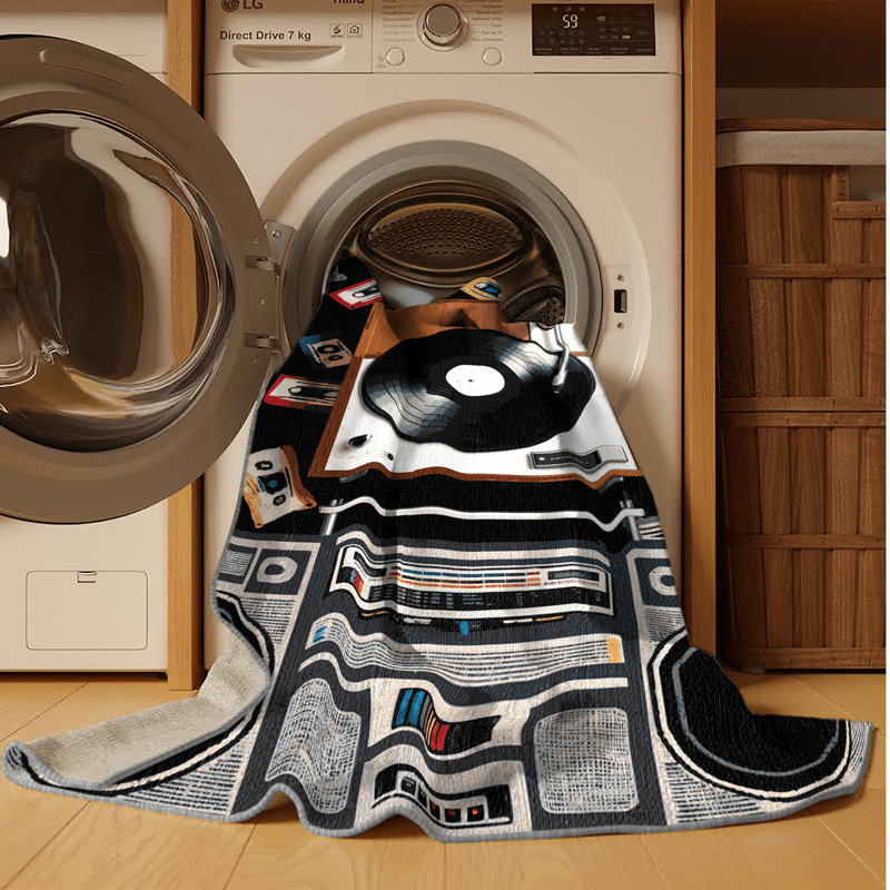  Washable Record Player and Cassette Tapes Music Area Rug, Rectangle 2' x 3'