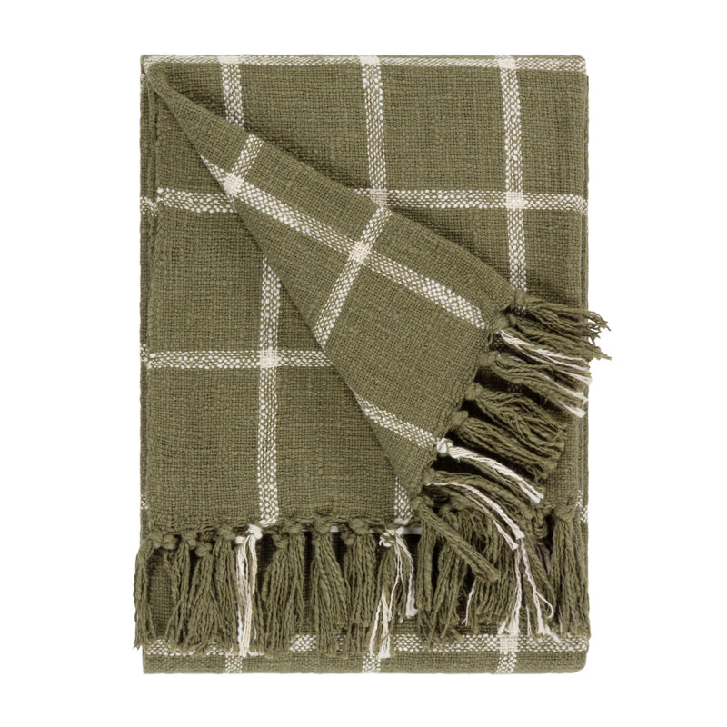 Beni Plain Weave / Muslin Throw Blanket, Moss/Nautal