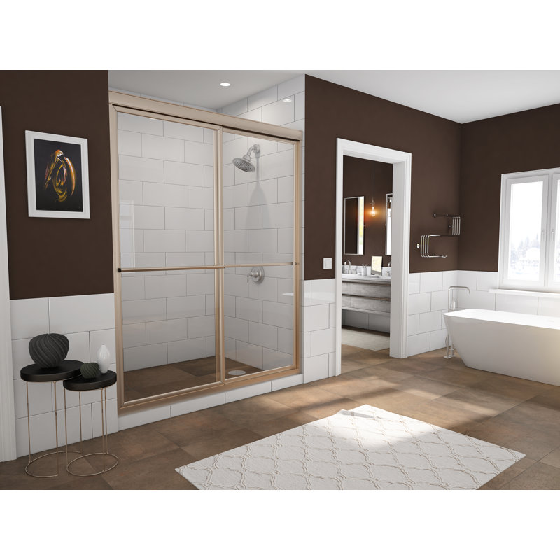 Newport Series - W x 70'' H Bypass Door Framed Shower Door with No, Clear, Brushed Nickel