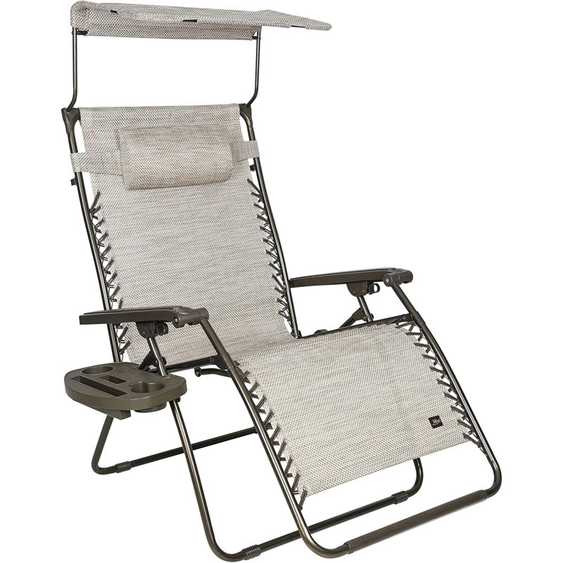 Bliss Hammocks 33" Wide XXL Zero Gravity Outdoor Lounge Chair w/ Canopy, Sand, Beige