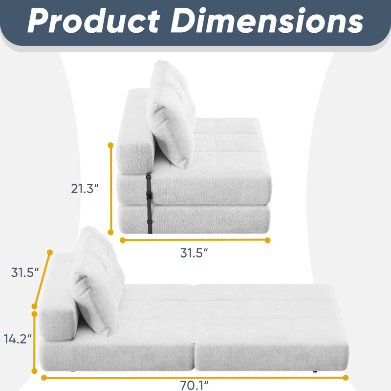 70,1 po Space Wizard - Canapé pliant, matelas de canapé, disponible en trois variations pour le salon, la chambre à coucher et la salle de loisirs (avec coussins décoratifs)