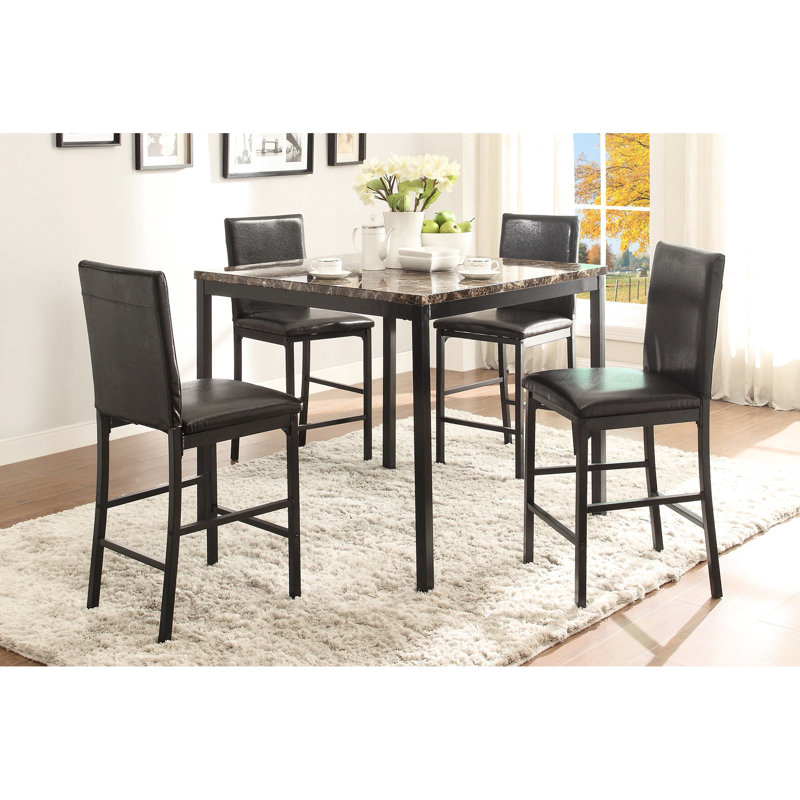 Table de comptoir en faux marbre avec structure stable en métal pour salle à manger 4 et structure