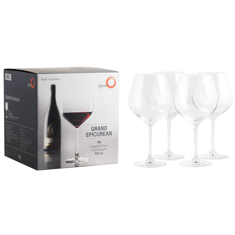 Grand Epicurean Lead-Free Crystal Burgundy Wine Glasses Set of 4