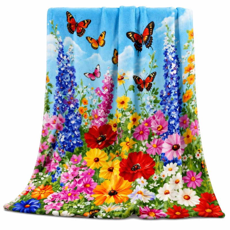 Jeté en molleton à imprimé papillon toutes saisons Vivid Floral, Jeté standard (l 50 po x L 60 po)
