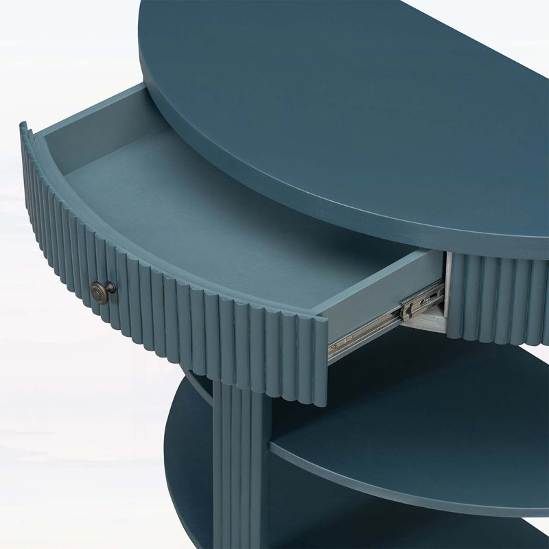 Console cannelée demi-lune avec tiroir et 2 tablettes pour l'entrée, le salon et le couloir (bleu marine), Marine, Marine