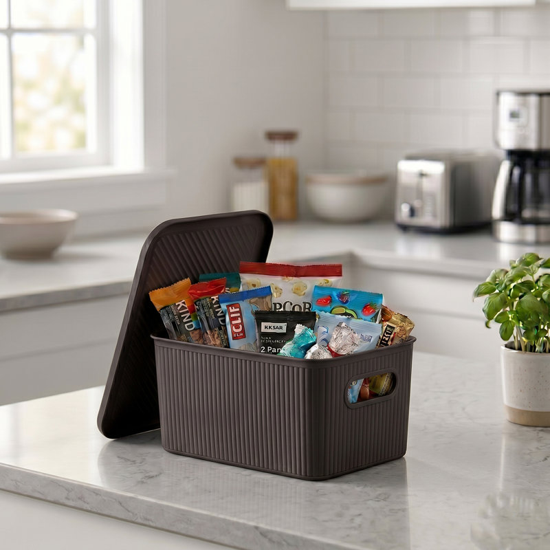 Paniers de rangement en plastique, 1, Brun