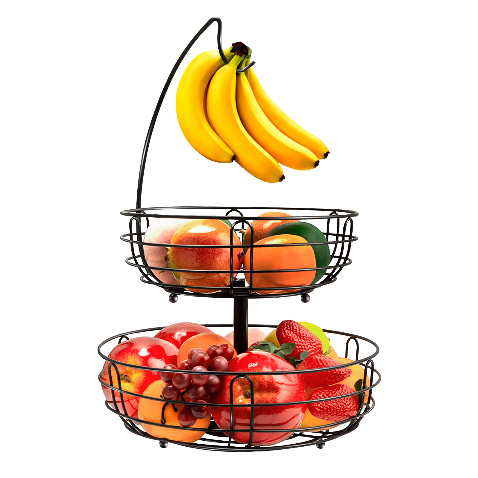 2 Tier Decorative Fruit Basket Holder Stand for Kitchen Counter, Metal Tabletop Display Bowl Organizer