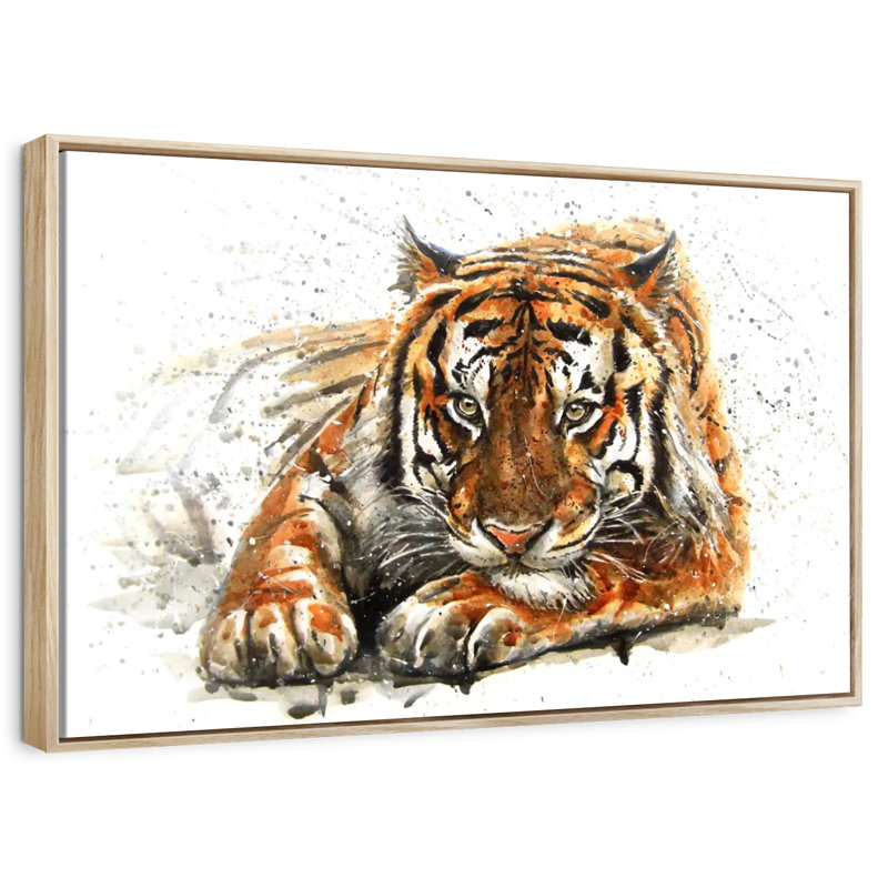Tigre du Bengale qui se prélasse, Cadre flottant en bois naturel, 37 po x 25 po