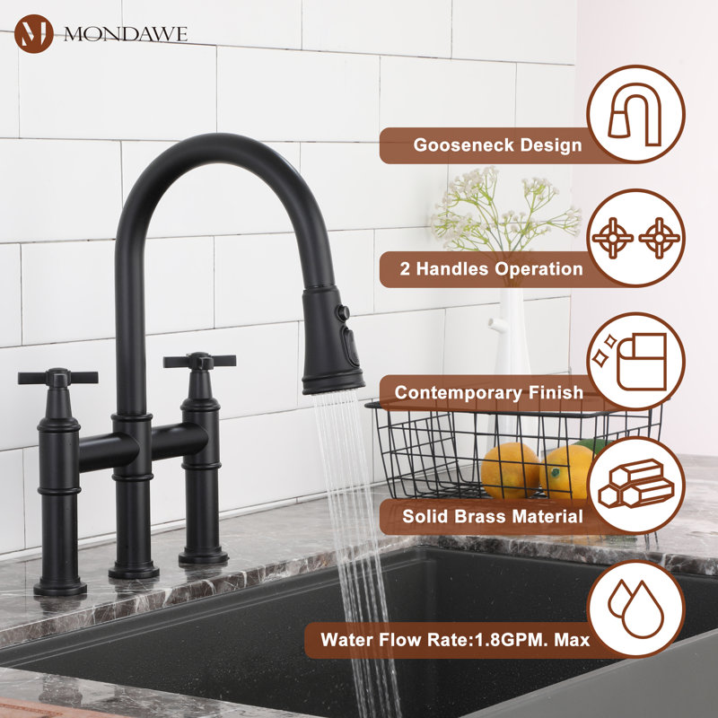 Pull Down Bridge Faucet, Noir