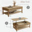 Table basse vintage à plateau relevable avec détails cannelés, rangement caché, rangement ouvert, pieds hydrauliques et romains-1085360478