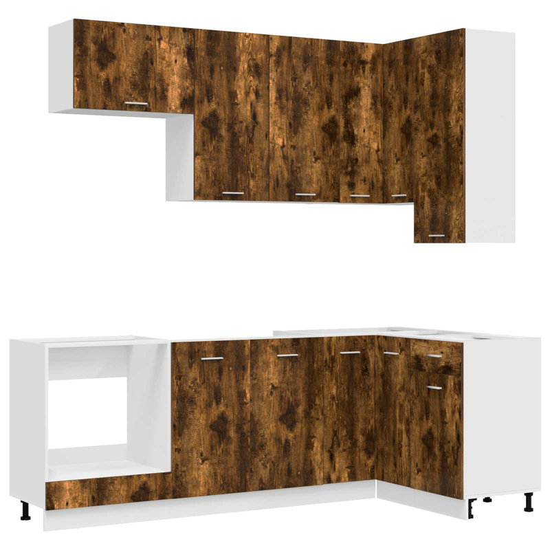 vidaXL Kitchen Unit with Drawer with Door LYON 8 pcs Engineered Wood Modern, Smoked Oak