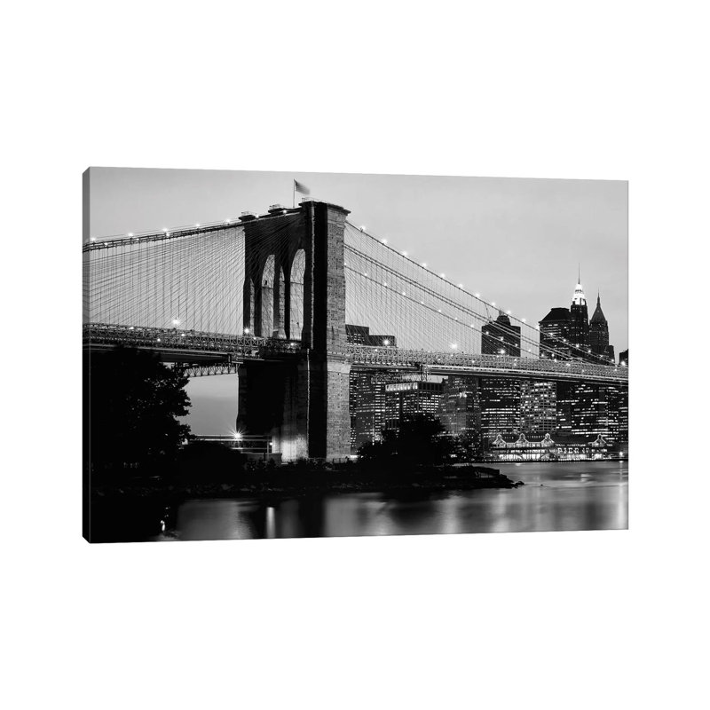 Brooklyn Bridge Across The East River At Dusk, Manhattan, New York City, New York State, USA by Panoramic Images - Wrapped Canvas Print