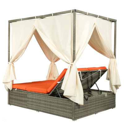 Adjustable Outdoor Sun Lounger with Canopy, Multi-Position Recline & Removable Cushion – Patio, Garden & Poolside Lounge Chair