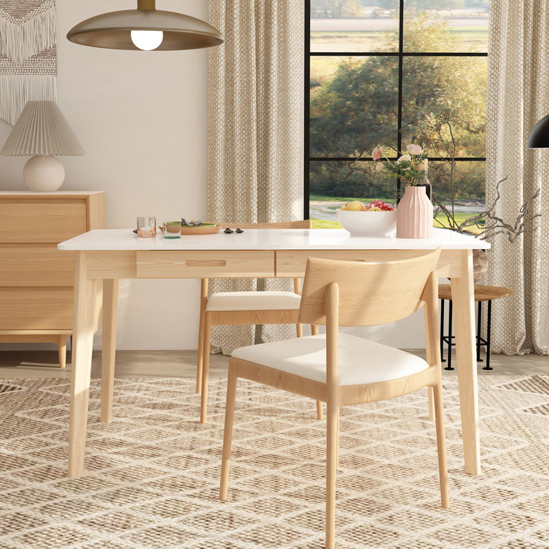 47.2" W Dining Table With 2 Drawer, Burllywood, White