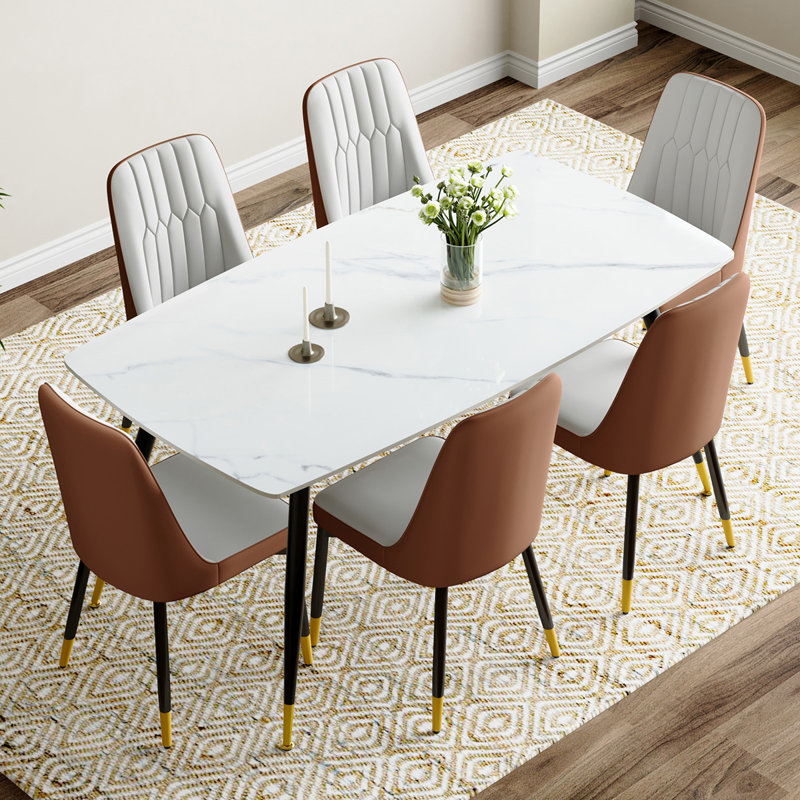 Ensemble repas en marbre, Noir, Gris clair / Brun, 7