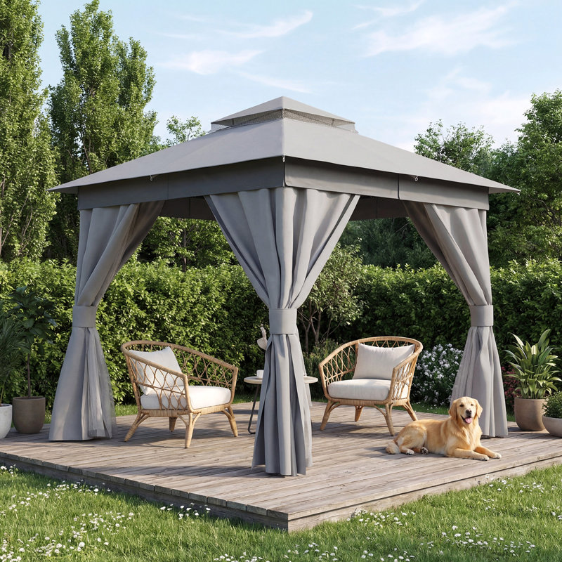 Yardgrace 8'x8' Soft-top Double-Roofed Steel Patio Gazebo, Gray