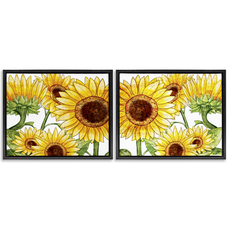 Ensemble de cadres flottants 2 pièces, tournesols chauds, par Kim Allen, H 17 po x l 21 po, Noir