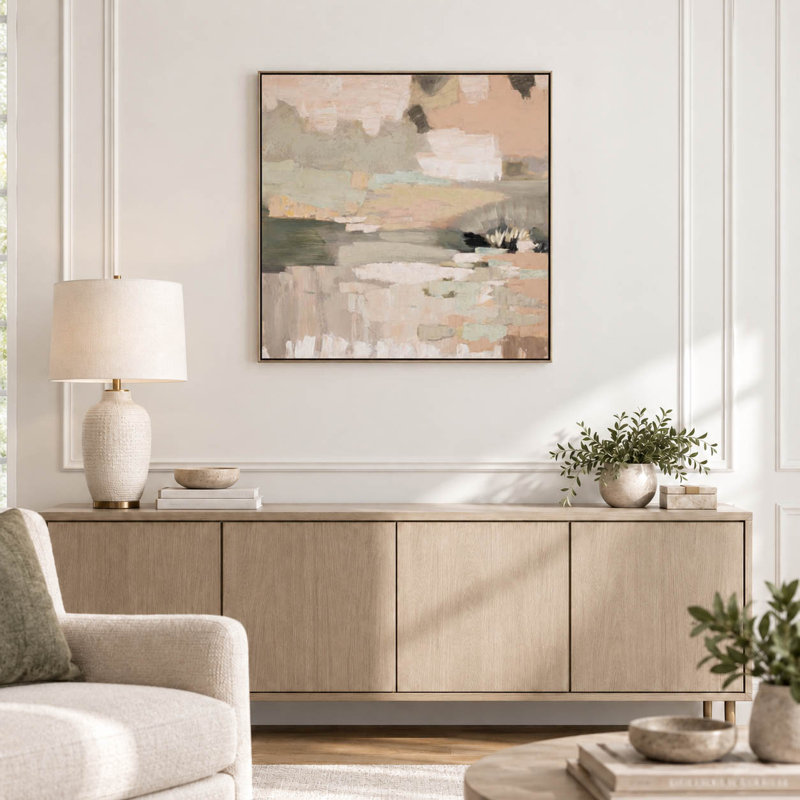 Toile, art mural, cadre en bois, moderne, abstrait, glamour, bureau à domicile, chambre à coucher, salon, brun clair, vert, ivoire