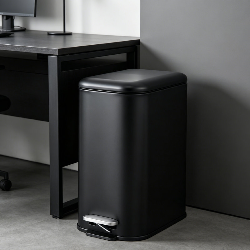 Poubelle compacte 1,3 gallons avec couvercle visible, Black, 1.3 Gallons