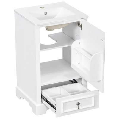 20 Inch Bathroom Vanity with Ceramic Sink, Soft Close Door, Adjustable U-Shaped Shelf, Compartment Drawer and Door Storage Rack
